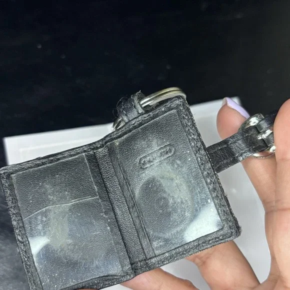 Vtg Coach Black Signature Leather Photo Frame Keychain Purse Charm - Picture 5 of 5